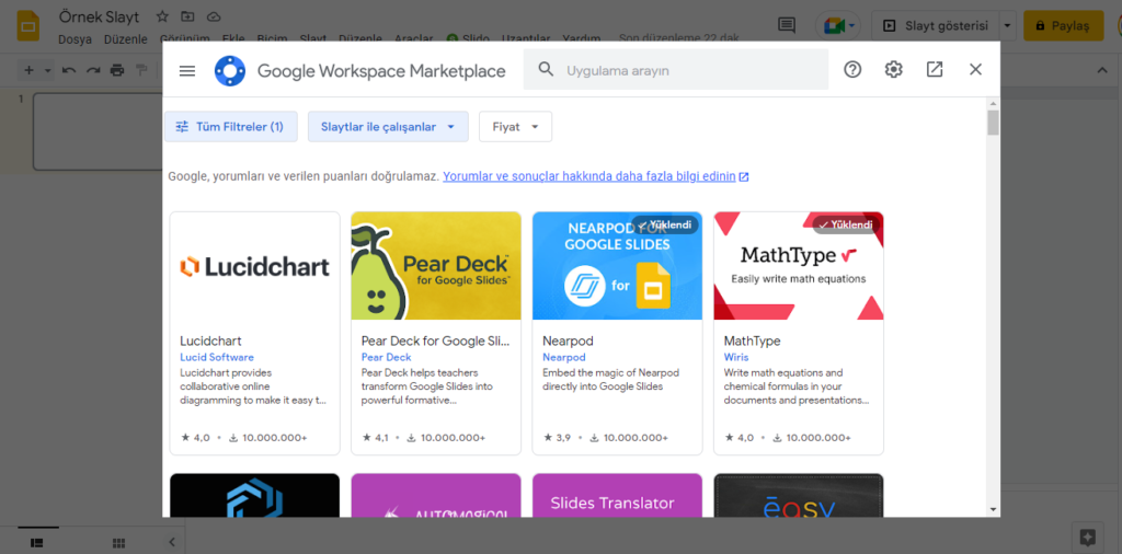 Google Slaytlar ile Uzantılar